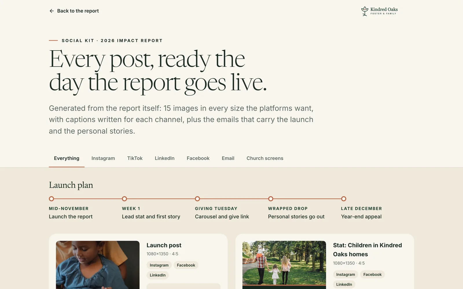 The Kindred Oaks social kit: posts, captions, and a launch plan made from the report