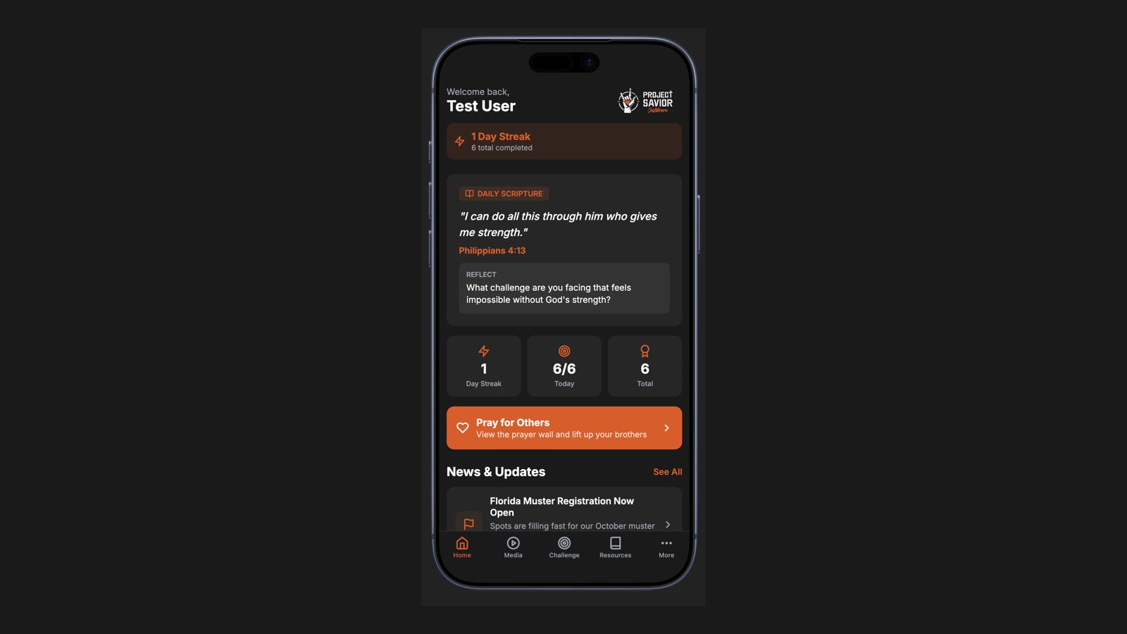 The Project Savior Outdoors iOS app home screen on a phone
